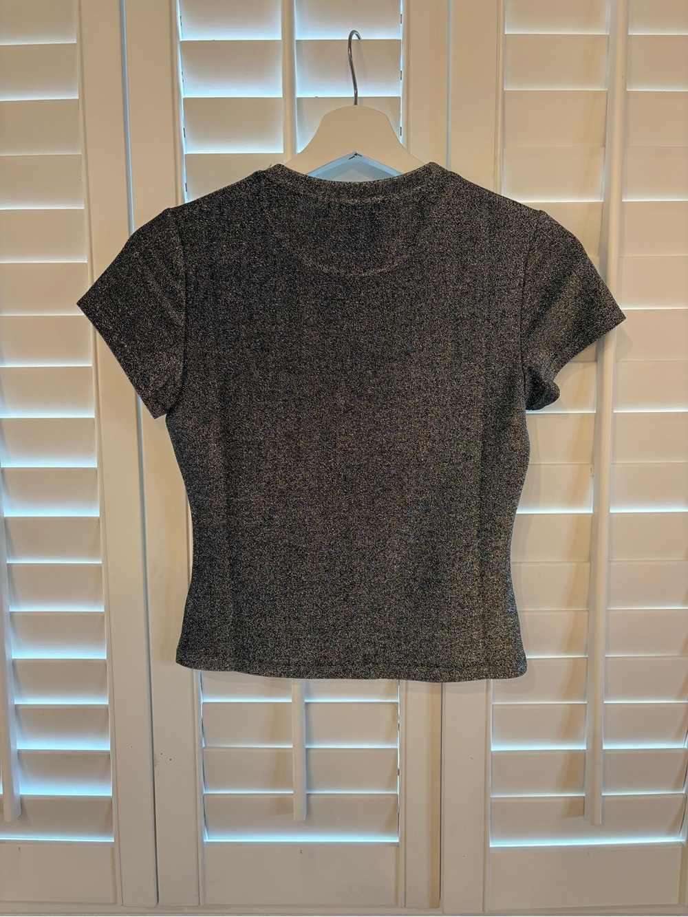 Reformation Metallic Sparkle Short-Sleeve Top in Black - Picture 3 of 4